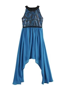 Disney Descendants 3 Girls Baroque Handkerchief Maxi Dress Teal Uma Birthday  - Picture 1 of 3