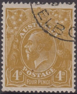 Stamp Australia 4d olive KGV single watermark cto with gum ACSC 114w uncommon - Picture 1 of 2
