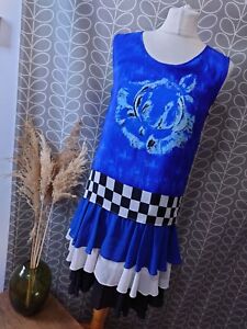 Marc Jacobs blue 100% silk tiered chequerboard Dress Alice-in-Wonderlandesque