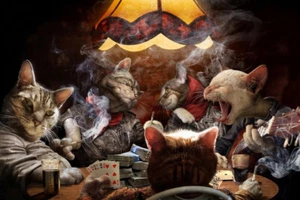 Cats Playing Poker Singing Smoking Funny Graphic Print Wall Art - POSTER 20x30 - Photo 1 sur 4