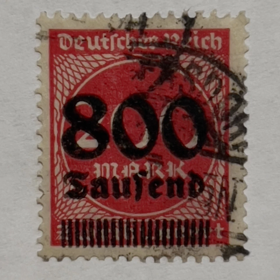 SELLO DE ALEMANIA DE 1923 #263 HIPERINFLACIÓN CON RECARGO DE $800,000 MÁS DE $200,000,000 Foto 1 de 2