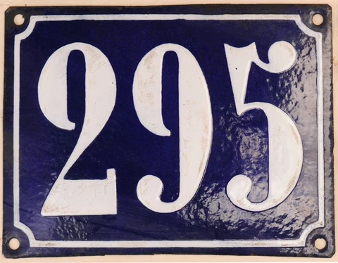 Large old French house number 295 door gate plate plaque enamel steel metal sign Cover