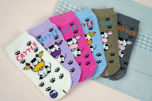 Socks Cow Girl Boy AntiSkid Blue Pink Gray White Brown Purple Shoe Size 8-10 NEW - Picture 1 of 1