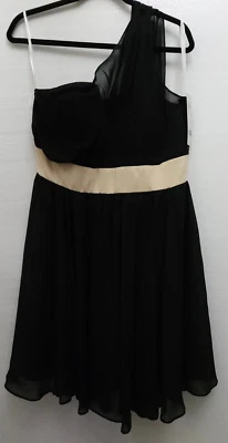 NWT Christina Wu Womens Size 12 Black Tan Waist One Shoulder Chiffon Dress 22551 - Image 1 of 4