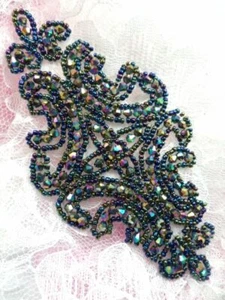 Designer Black AB Glass Beaded Applique Iron On DIY Hair Accessories 6" JB159 - Picture 1 of 1