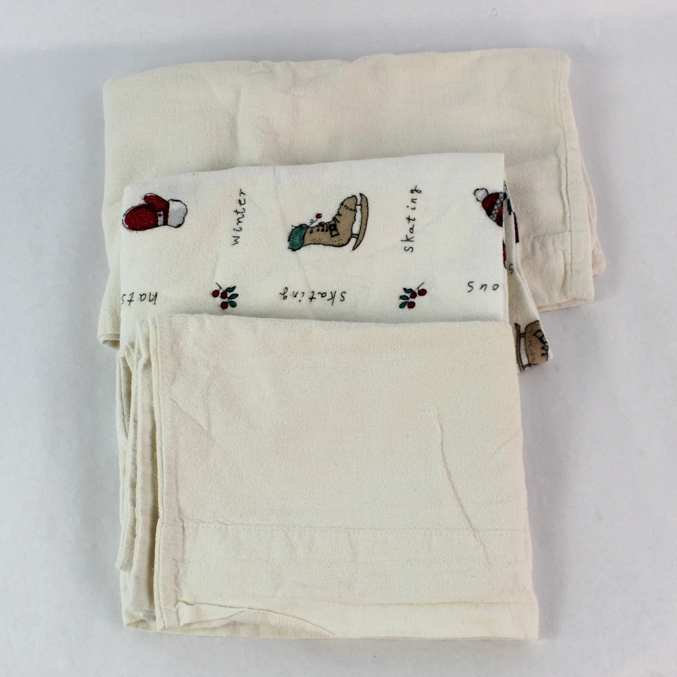 Lot of 3 Craft Pillowcases - 2 Plain White & 1 Holiday Print Fabric - Image 1 of 4