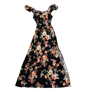 BOG Collective Band of Gypsies Black Floral Dress Padded Smocked Women Size S - Picture 1 of 5