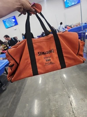 Spalding NBA Basketball Leather Duffle Bag Vintage 3 Pocket Large Gym Bag - Image 1 of 4