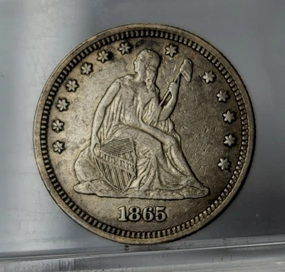 1865 25c Seated Liberty Nice Looking Better Grade Authentic Silver Coin D23 - Image 1 of 2