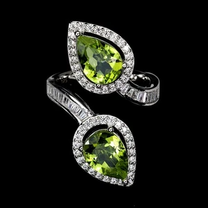 925 Sterling Silber Ring Birne Peridot 10x7 mm Natur Edelstein Schmuck Größe 7 - Bild 1 von 14