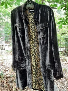 VTG Elliott Lauren Women Walnut &Gold Crushed Velvet Button Down Long Jacket Sz6 - Picture 1 of 12