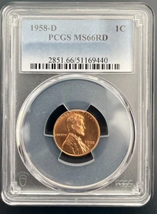 MS66RD 1958-D Lincoln Wheat Cent 1c PCGS Blue Label Great Looking Old Penny! - Picture 1 of 8