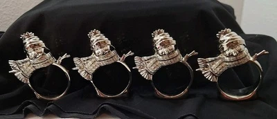 Juego de 4 servilleteros muñeco de nieve plata pesada invierno Navidad sello Foto 1 de 4