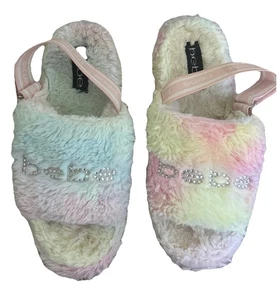 Bebe Jeanna Rainbow Women’s Fur Slides Shoes Size 8 With Strap On Back - Picture 1 of 3