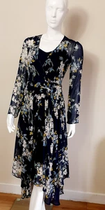 MARKS & SPENCER COLLECTION MULTICOLOUR FLORAL PRINT HANKY HEM MIDI DRESS size 6 - Picture 1 of 7