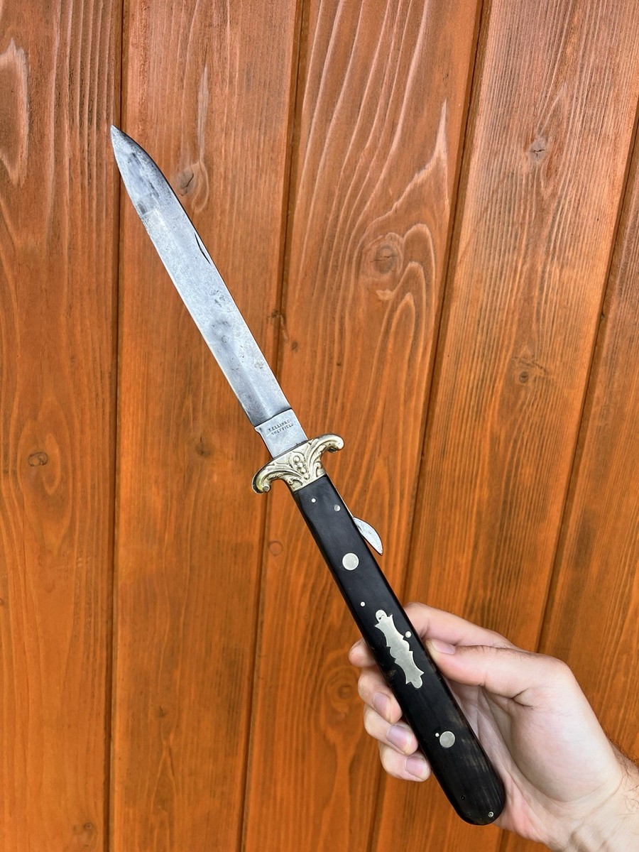 矛点黑色牛角手柄收藏折叠刀| eBay