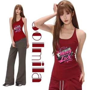 Claret Halter Vest Sleeveless Blouse Beach Vacation Outfit 92% Cotton Fabric - Picture 1 of 18