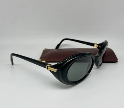 Gafas de sol de diseñador vintage Cartier Frisson de acetato negro 22 quilates chapadas en oro pesado Foto 1 de 4