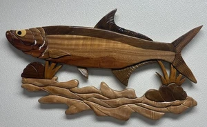 Tarpon Holz Intarsien Wandbild. 25,5"x14". Salzwasser Angeln Deko. Neu. - Bild 1 von 4
