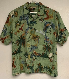 Tommy Bahama 100 % Seide Hawaii Zigarre Rum A Spade Hula Mädchen Druck Knopf Hemd L - Bild 1 von 14