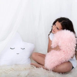 Set of 2 Decorative Pillows Toddler Room, Star Fluffy White and Furry Pink Faux - Picture 1 of 8