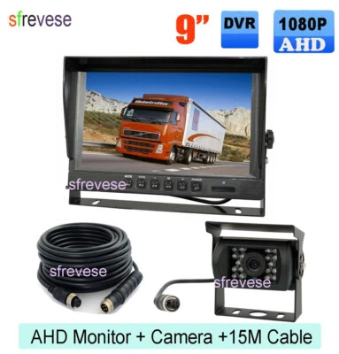 9" IPS Split SD DVR 2CH Monitor+ 18LED 1080P AHD Car Rear View Backup Camera Kit - Image 1 of 4