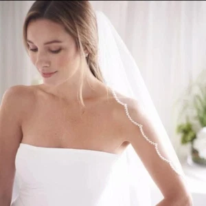 Bridal Wedding Off White Chapel 2m Veil 1T With Comb Handmade Pearls Bead Edge - Picture 1 of 10