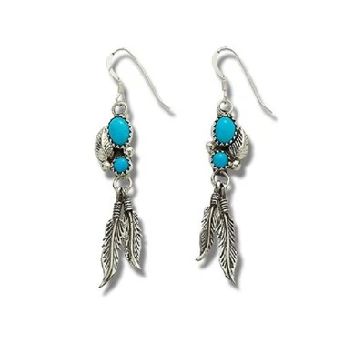 Indianerschmuck Ohrringe Türkis Silberfedern Westernschmuck Navajo Annie Spencer - Bild 1 von 3