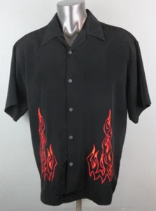 SAGA USA Shirt Bowling Lounge Polyester Biker Garage Mens Size XL Flames - Picture 1 of 5