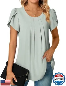 Bestbee Womens Summer Tops Dressy Casual Chiffon Blouses Short Sleeve Dress S - Picture 1 of 5
