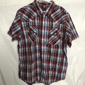 High Noon Pearl Snap Red Plaid Short Sleeve Shirt Mens Size XLG Western Cowboy - Picture 1 of 3