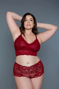 Cindy Plus-Size Cami Set - 2pc Plunging Neckline Bralette Top, Matching Boyshort - Picture 1 of 4