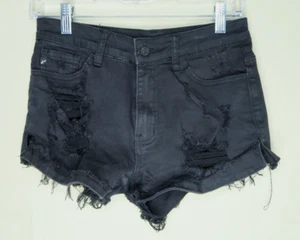 Pantalones cortos de mezclilla negros Kancan para mujer talla 5/26 elásticos destruidos - Imagen 1 de 8