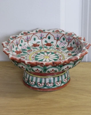 Antiguo plato de tazón de pie alto rosa familiar porcelana exportación china Foto 1 de 4