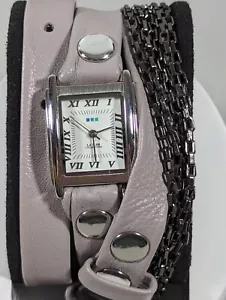 La Mer White Dial Silver Tone Rectangle Case Shain Faux Leather Wrap Band Watch - Picture 1 of 7