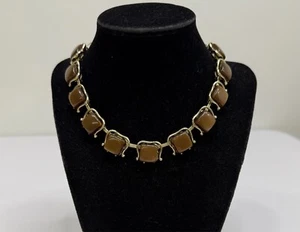Vintage Choker Brown Thermoset Moonglow Gold Tone Unsigned MCM Estate 16in Retro - Picture 1 of 18