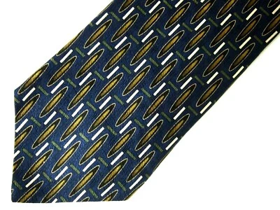 Vtg Gianfranco Ruffini Mens Necktie Tie Navy Blue Brown Geometric Silk 59" - Image 1 of 4
