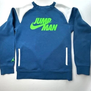 Nike Air Jordan Jumpman Pullover Sweatshirt Crew Neck Blue Green White L 12-13yr - Picture 1 of 6