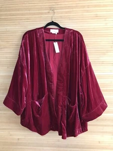 ANTHROPOLOGIE Esme Velvet Kimono Jacket raspberry red $148 NWT - Picture 1 of 5