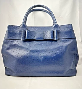 Kate Spade Tote Harmony Valencia Road Ostrich Textured Blue Purse Bow 17”x12”x6” - Picture 1 of 7