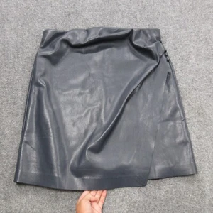 Melissa Nepton Skirt Womens Medium Gray Stretch Classic Faux Leather Side Button - Picture 1 of 12