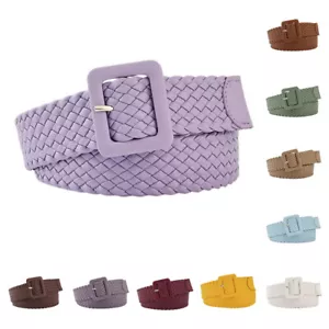 Damen Schlicht 3,8 cm Kunstleder Gürtel Dame Quadrat Dornschnalle Geflochtener Bund - Bild 1 von 18
