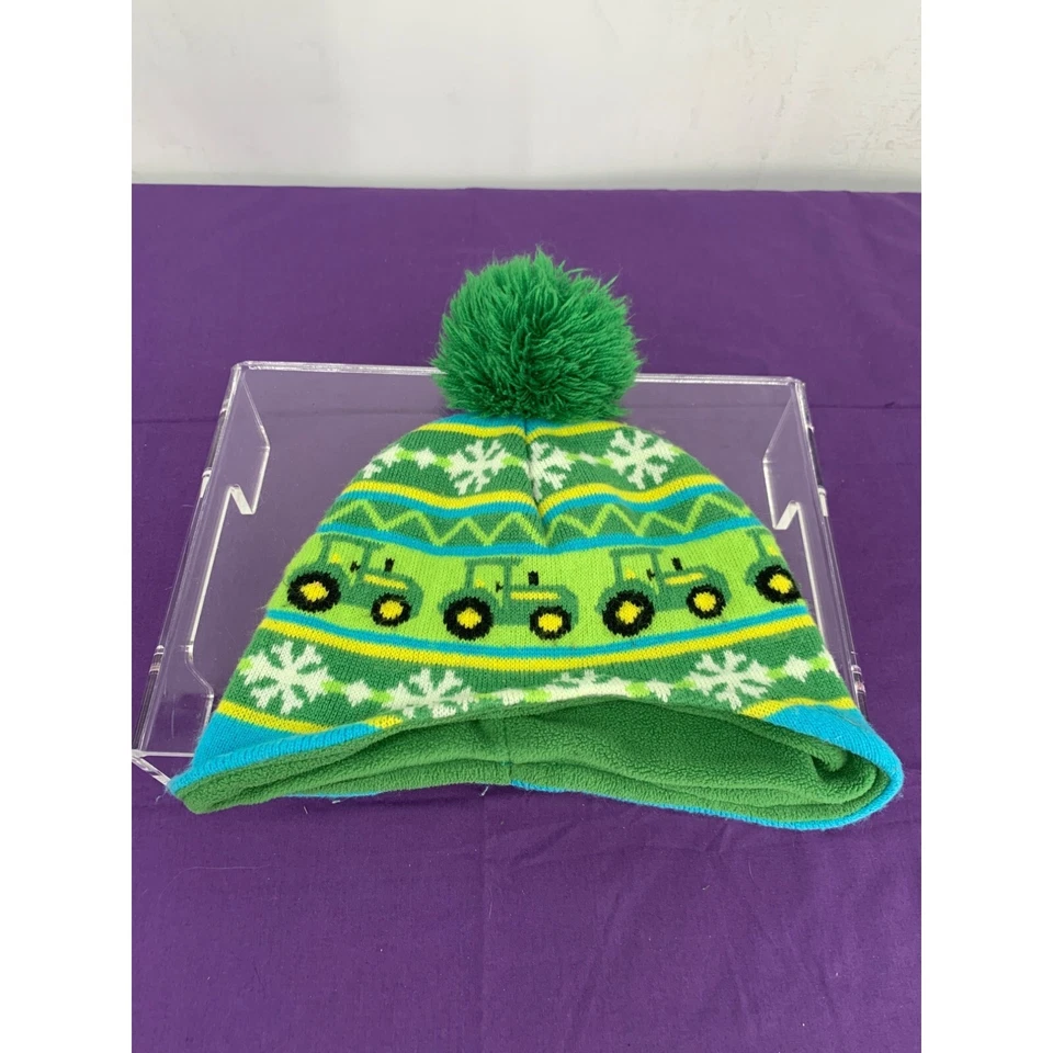 John Deer Toddle Talla Única Tractor Copo de Nieve Verde Azul Gorro Sombrero Pompón Foto 1 de 4