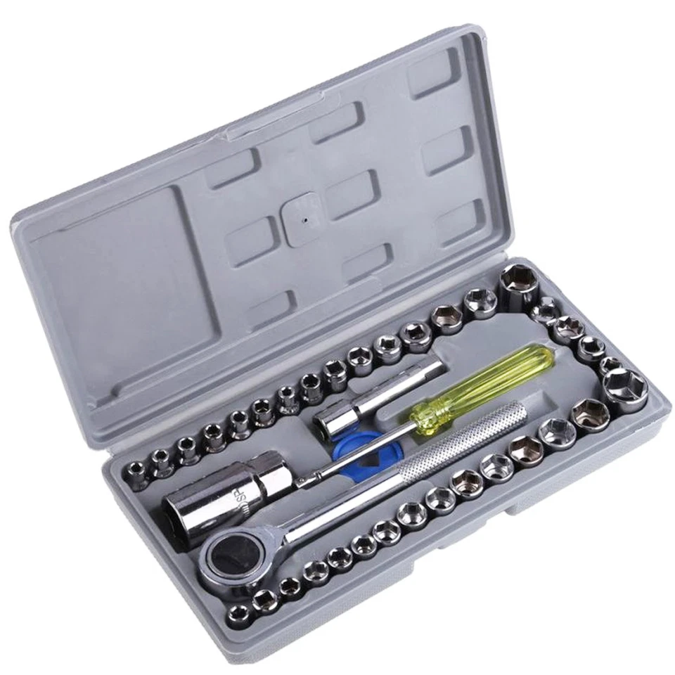 SOCKET SET 1/4 3/8 DR METRIC IMPERIAL-AF RATCHET DRIVER & STORAGE CASE (40PC) - Image 1 of 1