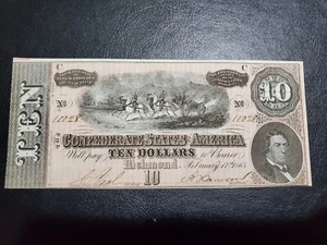 Confederate States of America $10 note Richmond VA Feb 17th 1864 beautiful cond. - Picture 1 of 2