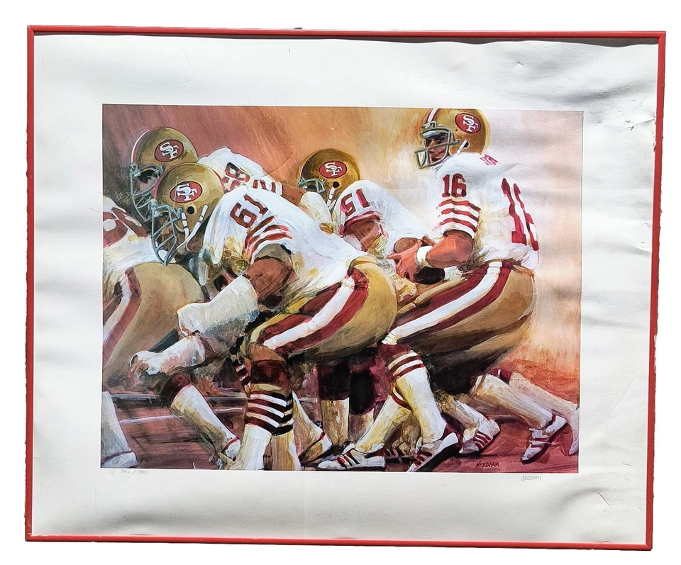 Impresión limitada de los 49ers de San Francisco Montana firmada por el artista Thomas Needham Foto 1 de 4