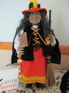 NWT Large, 23" Standing HALLOWEEN Candy Corn Witch Doll Sign, Broom, Hat, Rare! - Picture 1 of 11