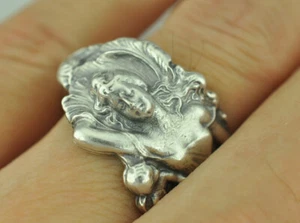 Solid 925 Sterling Silver Goddess Venus Floral Adjustable Spoon Ring - Picture 1 of 6