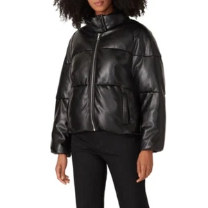 MILLY Black Faux Leather Puffer Coat Size Medium $495 - Picture 1 of 5
