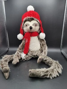Christmas Plush Sloth Stuffed Beanbag Bottom  With Hat And Scarf - Picture 1 of 7